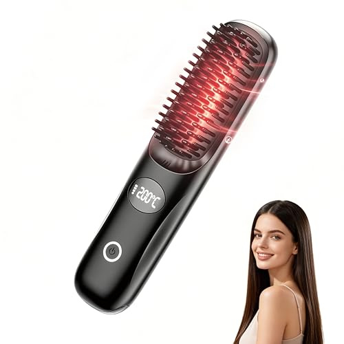 Cepillo alisador Pelo, Bwaliffury inalámbrico Planchas de Pelo | Profesional 3 Temperaturas Ajustables, 160°C-200°C, tecnología iónica, para Viajes,Acampadas y Uso Doméstico