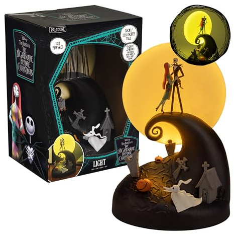 Paladone Nightmare Before Christmas Diorama Lampe – 30cm LED Spiral Hill Licht mit Jack & Sally Figuren, USB-betrieben, Warm- & Kaltlicht Modi, Deko für Fans