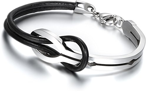 OIDEA Herren Damen Armband, Lieben Infinity Zeichen Unendlichkeit Symbol Armreif Armkette Armschmuck, Edelstahl Leder, Schwarz Silber Unendlichkeitszeichen Liebe Geschenk Valentinstag