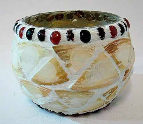 GILDE 4er Set Windlicht Muschel mit Glasmosaik in Kugelform, Maße ca.: B 10 cm x H 8 cm aus Glas in Creme, Teelichthalter maritim, Teelichtgläser, Tischdeko für Wohnzimmer & Balkon