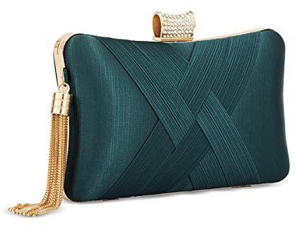Zebrum Pochette de soirée de designer, sac à main de soirée, pochette de soirée pour portefeuille, porte-monnaie pour jeune femme - Vert - Grand pompon vert foncé élégant.,