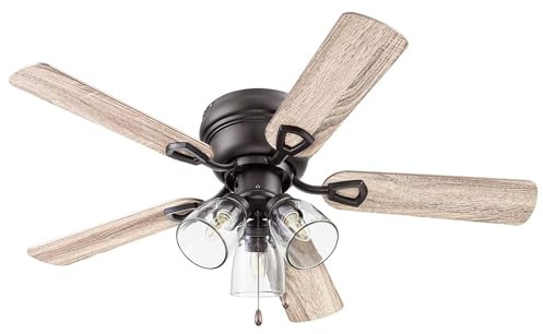 Portage Bay Ceiling Fans Renton 42 Bronze Indoor Fan with Clear 3 Light LED Multi Arm; E26/B11 Bulb and Pull-Chains, Traditional Style, 5 Reversible Barnwood/Dark Chestnut Blades, 51436