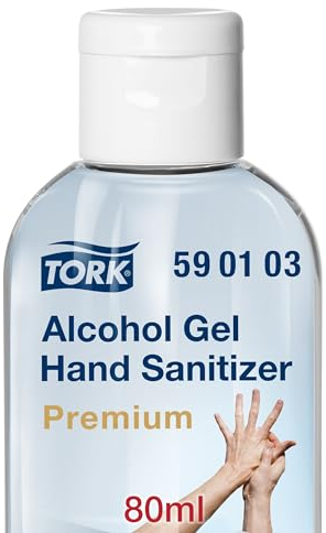 Tork Gel hydro-alcoolique pour les mains, qualité Premium, mini bouteille transportable, 24 x 80 ml, 590103