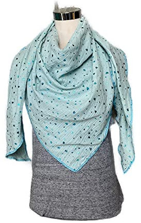 Musselintuch Türkis mit türkisen Klecksen XXL Halstuch, Wickeltuch Schal,Dreieckstuch aus Musselin Tuch Stola Handmade Schal einlagig