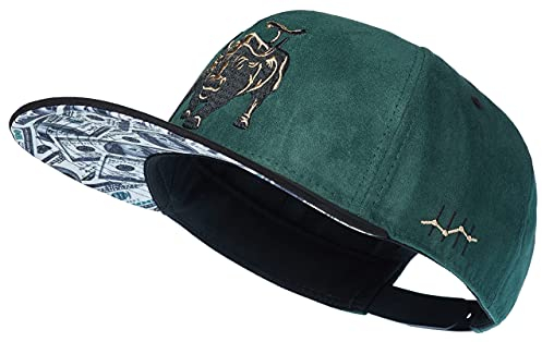 Cadency Snapback Cap Herren, Charging Bull, Baseball Kappe, Basecap gerader Schirm, Premium Qualität, Langlebig, Einheitsgröße, Unisex, Dunkelgrün, Größenverstellbar