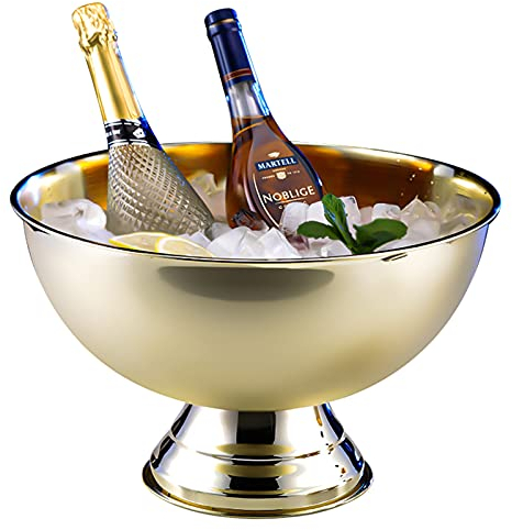LTLWSH Ice Bucket, Champagne Cooler For Better Insulation, 13.5L Champagne Cooler, Bottle Cooler, Wine Cooler,Stainless steel,Gold,Without handle