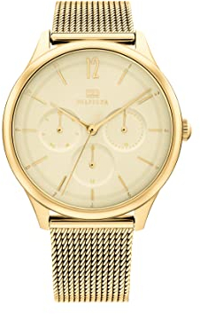 Tommy Hilfiger Multi Zifferblatt Quarz Uhr für Damen mit Goldfarben Edelstahl-Mesh-Gliederarmband - 1782458