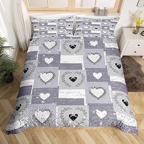 Cute Hearts Duvet Cover, Grey Geometric Check Buffalo Bedding Sets Double, Glitter Stars Comforter Cover, Gray and White Patchwork Bedding, Love You Print Quilt Cover, Valentine's Day Gifts