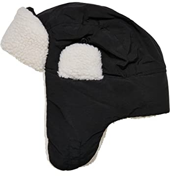 Urban Classics Unisex Fliegermütze Nylon Sherpa Trapper Hat mit Stirn- und Ohrenklappen, Sherpa gefüttert, erhältlich in Black/Offwhite, one Size