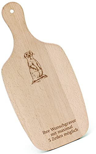 Schneidebrett Frühstücksbrettchen Gravur personalisiert - stehendes Erdmännchen - mit Griff 330x150 Holzbrett Holz Küche Schneidbrett