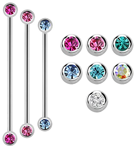 1,6 mm Industrial Barbell Kristall Front Kugeln Piercing Ohr Chirurgenstahl Pink 35 mm