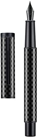 Hongdian Black Forest Carbon Fiber Fountain Pen Medium Nib Modern Design Smooth Writing Pen with Refillable Ink Converter and Metal Pen Case Set