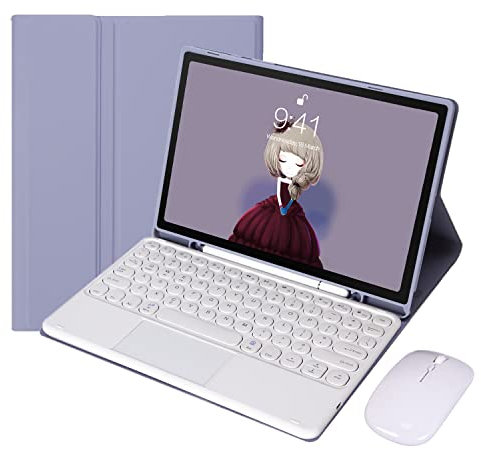 GUPENAA Funda con Teclado Español Ñ para Samsung Galaxy Tab A8 10.5 Pulgadas 2022 [SM-X200/X205/X207], Teclado táctil inalámbrico Desmontable con Soporte para lápices y ratón Bluetooth,Púrpura