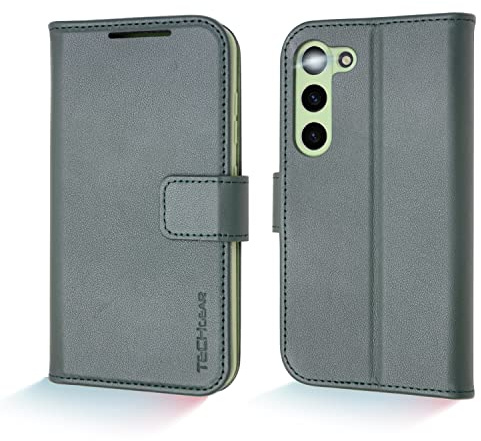 TECHGEAR Galaxy S23 Plus Leather Wallet Case, Genuine Leather Magnetic Flip [RFID Blocking] Case with Shockproof TPU, Card Slots, Stand Folio Cover Compatible with Samsung Galaxy S23+ 5G, Green
