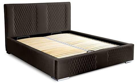 Siblo Bett 140x200 cm - Modern Polsterbett - Doppelbett mit Bettkasten und Lattenros - Murcia Kollektion - Robust Bett mit Stauraum - Bettgestell aus Holz - Braun