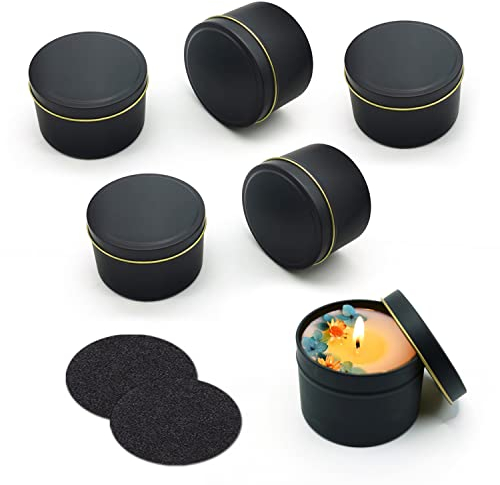 PFLYPF Lot de 6 bocaux à bougies, 2 dessous de verre en feutre, 120 ml vides, pots de bougies ronds pour accessoires de fabrication de bougies, rangement de petits bijoux, etc. (noir)