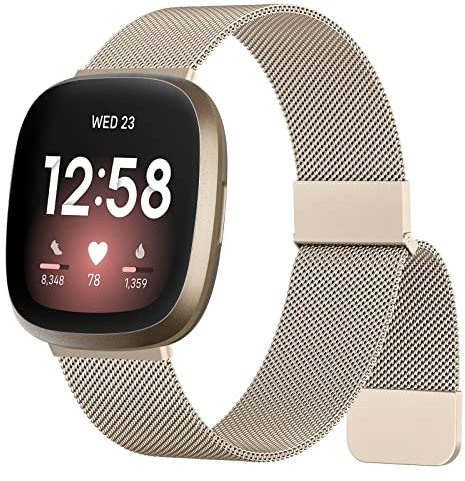 Meliya Correa Metalica Acero Inoxidable Pulsera Repuesto para Fitbit Versa 4/Versa 3/Sense 2/Sense Hombre y Mujer (Oro Champán)