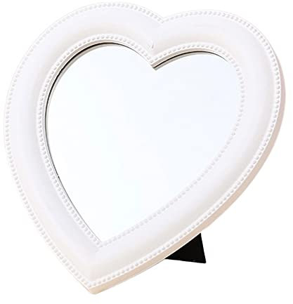 Mokoze Schreibtisch-Herzspiegel, Wandspiegel mit Halterung zum Aufhängen, 19 x 17 cm, weißer Spiegel, Tischspiegel für Zuhause, Raumdekoration, Geburtstag, Valentinstag, Geschenk für Mädchen und