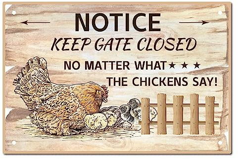 CREATCABIN Chicken Tin Sign Vintage Metal Signs Painting Retro Farmhouse Plaque Poster Wall Art Plaque for Garden Porch Bathroom Kitchen Cafe Wall Christmas Decor 8 x 12 Inch-Keep The Gate Closed