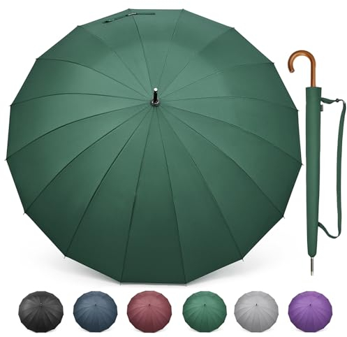 G4Free 54 Inch/120cm Großer Regenschirm Reise Golf für Damen und Herren Sturmfest Windsicher Leicht Klassisch Automatik für 2 Personen Holzgriff Wasserabweisend 16 Rippen