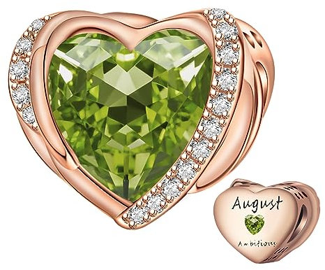 NINGAN Or Rose Août Birthstone Charms Pour Femmes Charms Bracelet, Ailes D'Ange 925 Argent Sterling Amour Bead Pendentif Gravé Ambitieux, Anniversaire Pour Les Filles