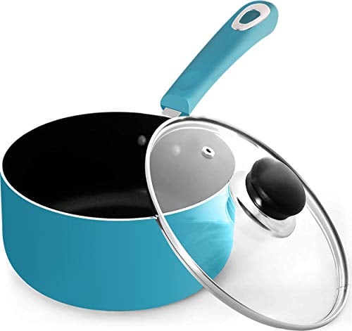 KICHLY 18 cm, 2Ltr Nonstick Saucepan with Glass Lid, Multipurpose Induction Pot for Home Kitchen or Restaurant, Milk Pan, (18cm, 2L, Indctn, Turquoise, Pack of 1)
