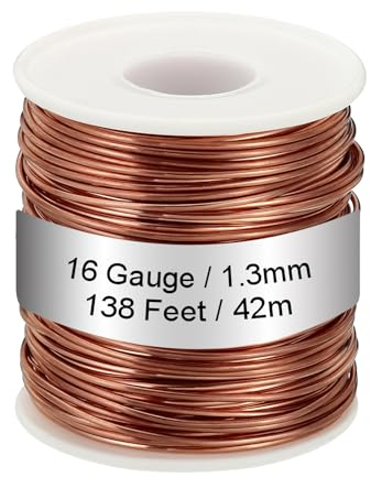 PATIKIL 99.9% Weich Kupfer Draht 16 Gauge/1.3mm Durchmesser 138Ft/42m 1.1 Pfund Spule Reiner Kupferdraht für Schmuck Herstellung Sicken Garten Pflanzen