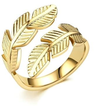Homxi Edelstahl Ringe Damen mit Gravur,Damenring Verstellbar Feder 7MM Ringe Gold für Damen Ringe Damen Gr.57 (18.1)
