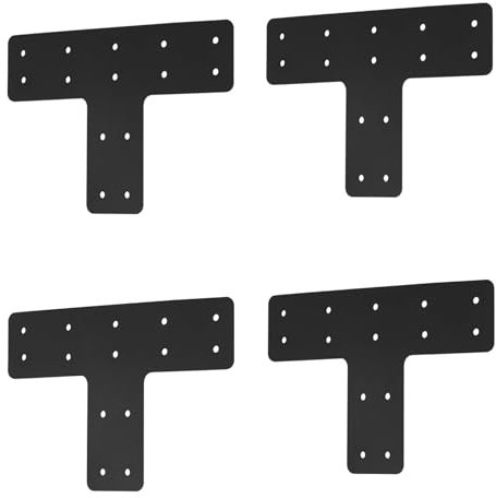 T Post Bracket 4pcs,12x8 Inch Mending Plate Flat Straight Steel T Shape Bracket,Black Powder Coated Post to Beam Connectors for Repair Wooden House,Furniture,Pergola,Truss framing