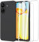 MOONESS kompatibel mit Xiaomi Redmi 13C 6,74 Zoll Hülle,Handyhülle für Xiaomi Redmi 13C 6,74 Zoll mit 2 Stück Schutzfolie,Liquid Silikon TPU Schutzhülle Dünn Backcover - Schwarz