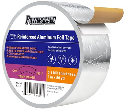 PowerScale Aluminium/baumwolle/druckbeläge - 50mmx45m schwere isolierstreifen aus FSK zur heizung, wartung der rohrpflege, lackarbeit, kaltes Wetter - silber, wasserdicht, hohe widerstandsfähigkeit