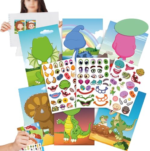 YOZO Toddler Stickers Book for Boys Girls, Make A Face Sticker Book,DIY Activity Book,3D Clear Animal Dinosaur Sticker Book Educational Learning Toy Birthday Gifts