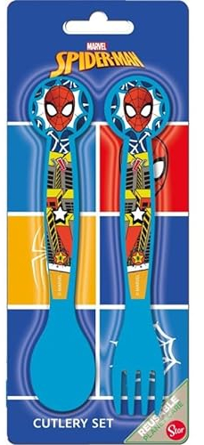 Set de couverts pour enfants en plastique alimentaire sans BPA - Fourchette et cuillère Made in Spain (Spiderman)