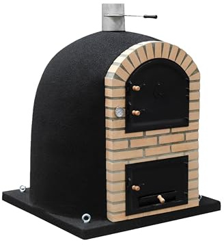 MOVELAR - Holzofen für den Außenbereich, Modell CALDERA BANDAMA (Schwarz - 130 x 130 x 145 cm) – isoliert mit Kork & 3 Keramikmatten, traditioneller Steinofen für den Garten