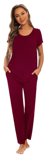 Smallshow Pijama Lactancia Manga Corta Camison Lactancia Hospital,Maroon,S