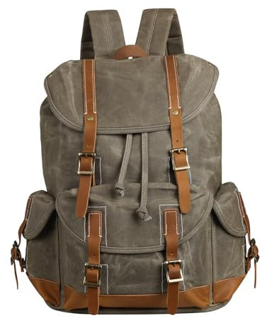 BRASS TACKS Leathercraft Mochila Hombre Lona Encerada Mochila de Viaje Mochila Escolar Vintage Durable y Resistente al Agua