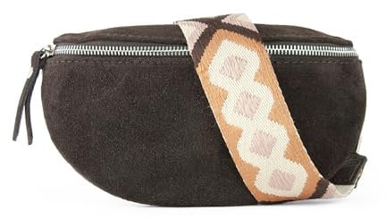 lePelou Bauchtasche aus Veloursleder, Wildleder Bauchtasche, Festival Tasche, Cross Body Tasche, Gürteltasche, Geschenk (Dunkelbraun 1, M)