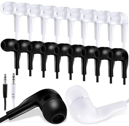 Kanayu 100 Pack Bulk Earbuds for Kids Students Classroom Ear Buds Class Set Headphones Multipack School Earphones Individually Bagged, Operation Christmas Bulk Items(Black and White,Style 2)
