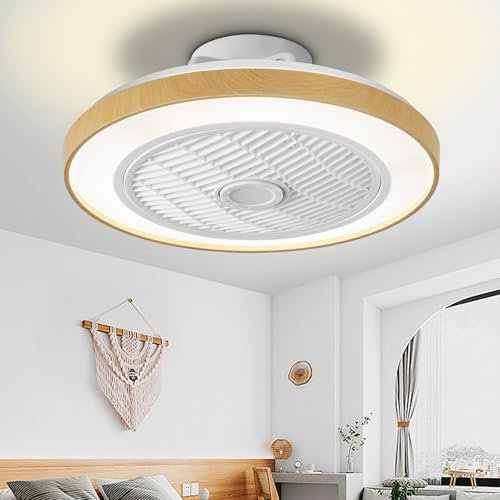 EKDADL Wood Ceiling Fans with Lights and Remote Flush Mount Modern Indoor LED Dimmable Low Profile Ceiling Fans with Lamps APP Smart Ceiling Fan 3 Light Color Adjustable and 6 Speeds