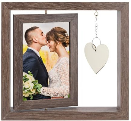 Chstarina Drehbare Fotorahmen, Drehbarer Bilderrahmen mit Herz, Rotierender Bilderrahmen Holz, Hochzeitsgeschenke Bilderrahmen, 360 Grad Bilderrahmen für Muttertag, Erntedankfest, Geburtstagsgeschenke