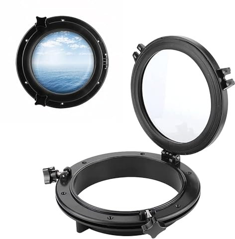 Bullauge Fenster, 26.5 cm/ 10 Zoll Marine Bullauge Kunststoff Schwarze, 4 mm Gehärtetes Glas Runde Bullauge, Universal für Türen, Marine Boat, Yacht
