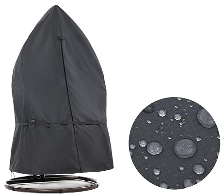 F&J Outdoors Grey Egg Chair Cover Heavy Duty Waterproof Garden Circle Chair Covers Patio Hanging Swing Chair 114x178cm Protective Cover for Balcony Basket Chair Waist Tightening Waterproof Zip