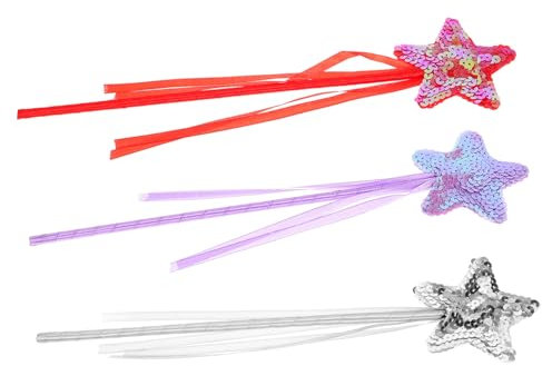 Hohopeti 3stücke Glitzernde Feenstäbe Magische Zauberstäbe Für Mädchen Für Geburtstagsfeiern Halloween Cosplay Tanzveranstaltungen Rot Silber