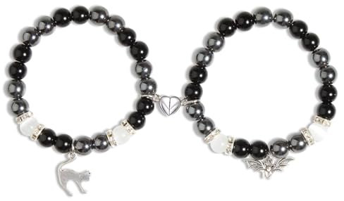 SIXDUTON 2 Stück Armband Kitty Spider Magnetische Matching Pärchen Armbänder, Fernbeziehung Armbänder für Paare und Beste Freunde, Geschenk für Valentinstag Jubiläumstag (Katzen & Fledermäuse)