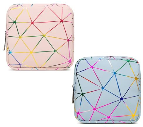 Borsa per Assorbenti Portatile da Donna in Confezione da 2 (Blu) - Carina Borsa Mestruale Con Cerniera