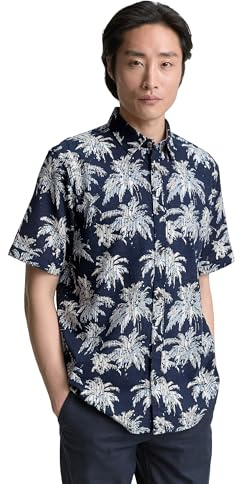 TOM TAILOR Herren Regular Fit Kurzarmhemd mit Palmen-Print