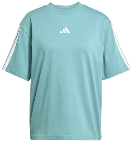 adidas Damen Essentials 3-Stripes Boyfriend T-Shirt, Powder Teal/White, L