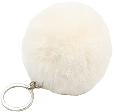 JSGHGDF 1 porte-clés avec pompons, porte-clés de fantaisie pour filles et femmes, accessoires de bijouterie, blanc, S