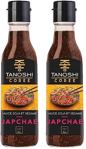 TANOSHI - Sauce Japchae au Soja et Sésame - Sans Piment - Sans Glutamate Ajouté - Flacon de 225 ml (Lot de 2)