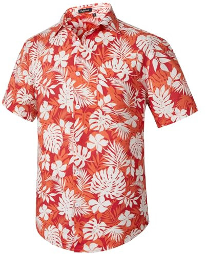 Enlision Men Hawaiian Shirts Funky Summer Beach Short Sleeve Holiday Loud Top with Pocket Orange L